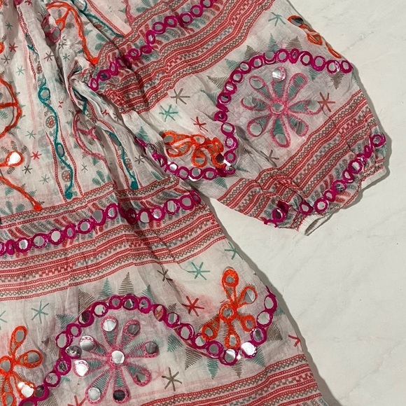 Juliet Dunn Whimsical Size 2 Embroidered Mosaic Mirror Sequin Puff Sleeve Dress - Picture 5 of 8